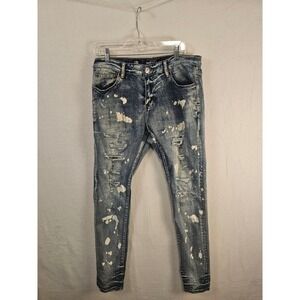 DAMATTI Los Angeles Distressed Ripped 32x30 Jeans Men's Blue Paint Splatter 1544